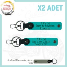 Yol Arkadaşlarına Özel Isim Plaka, B Rh (+) Kan Grubu Yazılı Kişiye Özel X2 Anahtarlık, K Turkuaz-Gr