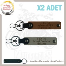 Motor Severlere Isim Plaka ve B Rh (+) Kan Grubu Yazılı Doğum Günü X2 Anahtarlık, Kül Gri-Kahve-Laci