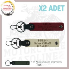Hız Tutkunlarına Özel, Isim Plaka ve B Rh (+) Kan Grubu Yazılı Deri X2 Anahtarlık, S Kahve-Bordo-Ysl