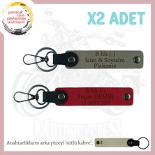 Ona Özel Isim Plaka ve B Rh (-) Kan Grubu Yazılı Anlamlı Hediye 2'li Anahtarlık, Kül Gri-Kırmızı-Sk