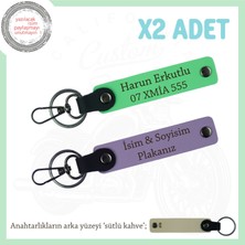 Doğum Gününe, Isim ve Plaka Yazılı Hediyelik, Deri X2 Anahtarlık Takım, Mor Menekşe-F Yeşil-Sk