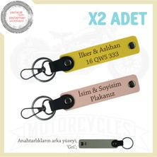 Yol Dostlarına Özel Hediye, Isim ve Plaka Yazılı Şık 2’li Deri Anahtarlık Seti, Yavruağzı-Sarı-Gr