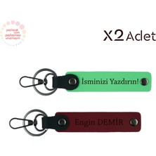 Doğum Gününe Özel Tasarım – 2’li Isimli Anahtarlık Hediyesi, Fıstık Yeşil-Bordo