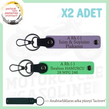 Bikerlar Için Özel Hediye, Isim Plaka ve A Rh (-) Kan Grubu Yazılı X2 Anahtarlık, Mor-F Yeşil-Laci