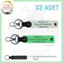 Motorcu Arkadaşlara, Isim Plaka ve B Rh+ Kan Grubu Yazılı Acil Durum Anahtarlığı, Beyaz-F Yeşil-Ysl