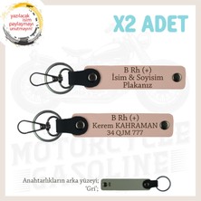 Sürücülere Özel Isim Plaka ve B Rh (+) Kan Grubu Yazılı Hediye, Deri X2 Anahtarlık Set, Yavruağzı-Gr