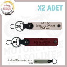 Biker Stiline Özel, Isim Plaka ve 0 Rh (+) Kan Grubu Yazılı Motorsiklet Anahtarlığı, Pudra-Bordo-Gr