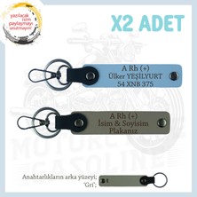 Motosiklet Aşıkları Için, Isim Plaka ve A Rh (+) Kan Grubu Yazılı X2 Anahtarlık Set, Kül Gri-Mavi-Gr