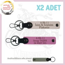 Motor Severlere Özel, Isim Plaka ve A Rh (-) Kan Grubu, Tasarım Deri 2'li Anahtarlık, Pudra-Pembe-Gr