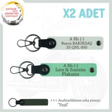 Hız Tutkununa Özel Isim Plaka ve A Rh (-) Kan Grubu Yazılı, Deri X2 Anahtarlık Set, Yeşil-Beyaz-Ysl