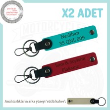 Yüksek Kalite Deri Anahtarlıklar, Kişiye Özel Plaka & Isim Yazılı X2'li Set, Kırmızı-K Turkuaz-Sk