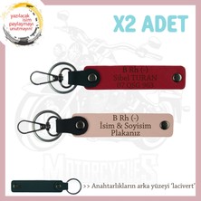 Motorcu Hediyesi, Isim Plaka ve B Rh (-) Kan Grubu Yazılı Deri X2 Anahtarlık, Yavruağzı-Kırmızı-Laci