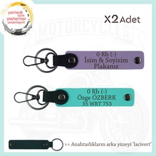 Motosiklet Aşıkları, Isim Plaka ve 0 Rh (-) Kan Grubu Acil Durum X2' Li Anahtarlık, Mor-Turkuaz-Laci
