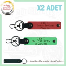 Motosiklet Severlere, Isim Plaka ve 0 Rh (-) Kan Grubu Yazılı X2 Anahtarlık, Nar Çiçeği-F Yeşil-Laci
