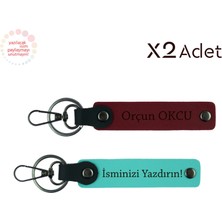 Miaju Öğretmene Teşekkür Simgesi, Isim & Soyisim Kişiselleştirilmiş 2’li Anahtarlık, Turkuaz-Bordo