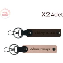 Miaju Kurumsal Şıklık Için, Isimli & Soyisimli 2’li Anahtarlık Hediye Seti, Yavru Ağzı-Koyu Kahve