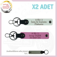 Miaju Yol Tutkunları Isim Plaka ve A Rh (-) Kan Grubu Yazılı Kişiye Özel X2 Anahtarlık Set, Beyaz-Pembe-Gr