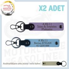 Miaju Ehliyeti Olanlara Özel Isim Plaka ve A Rh (-) Kan Grubu Yazılı X2 Anahtarlık Hediye Set, Mor-Mavi-Sk