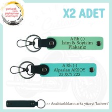 Miaju Ehliyeti Olanlara, Isim Plaka, A Rh (-) Kan Grubu Yazılı Hediye 2'li Anahtarlık, Yeşil-Turkuaz-Laci