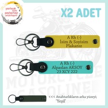 Miaju Motor Severlere Isim Plaka ve A Rh (-) Kan Grubu Yazılı Özel Tasarım X2 Anahtarlık, Sarı-Turkuaz-Ysl
