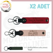 Miaju Sevdiğinize Özel, Isim Plaka ve A Rh (-) Kan Grubu Yazılı Deri X2 Anahtarlık, Yavruağzı-Kırmızı-Ysl