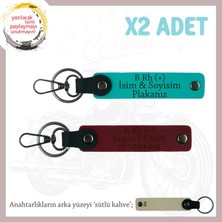 Motorcu Yolculara, Isim Plaka ve B Rh (+) Kan Grubu Yazılı Hediye X2 Anahtarlık, K Turkuaz-Bordo-Sk