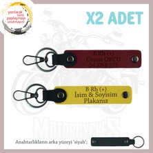 Motor Tutkunlarına Isim Plaka ve B Rh (+) Kan Grubu Yazılı Özel Üretim X2 Anahtarlık, Sarı-Bordo-Syh