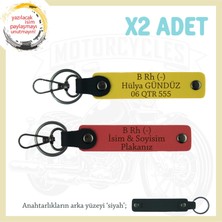 Miaju Bikerlar Için Isim Plaka ve B Rh (-) Kan Grubu Yazılı Hediye Deri X2 Anahtarlık, Nar Çiçeği-Sarı-Syh