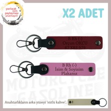 Miaju Motorcuya Isim Plaka ve B Rh (-) Kan Grubu Yazılı Anlamlı Hediye, Deri X2 Anahtarlık, Pembe-Bordo-Sk