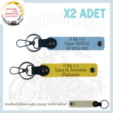 Hız Severlere Çok Özel Hediyeler, Isim Plaka ve 0 Rh (+) Kan Grubu Deri X2 Anahtarlık, Sarı-Mavi-Sk