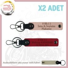 Miaju Motorcu Sevdiklerinize Isim Plaka ve 0 Rh (-) Kan Grubu Yazılı X2 Anahtarlık, Yavruağzı-Kırmızı-Sk