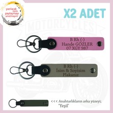 Miaju Motorcu Yolculara Özel, Isim Plaka ve B Rh (-) Kan Grubu Yazılı X2 Anahtarlık, Kül Gri-Pembe-Ysl