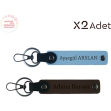 Miaju Sıcak Duygulara Dokunan Hediye – Isimli 2’li Anahtarlık Takımı, Koyu Kahve-Gök Mavi