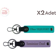 Miaju Arkadaşa Yılbaşı Hediyesi, Isim Yazılı 2’li Anahtarlık Seti, Mor Menekşe-Koyu Turkuaz