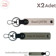 Miaju Yeni Evlilere Yılbaşı Sürprizi, Isim & Soyisim Kişiselleştirilmiş 2’li Anahtarlık, Kül Gri-Pudra-Gri