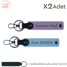Miaju Kurumsal Çalışanlara Şık Armağan, Isim & Soyisim Yazılı 2’li Anahtarlık Seti, Mor-Gök Mavi-Lacivert