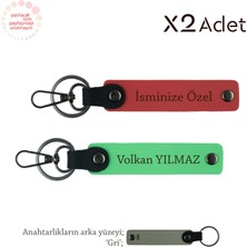 Miaju Hemşireye Yılbaşı Sürprizi, Isim & Soyisim Yazılı 2’li Anahtarlık Seti, Nar Çiçeği-Fıstık Yeşil-Gri