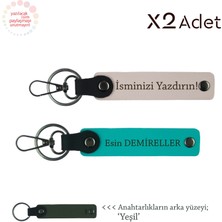 Miaju Dayıya Yılbaşı Sürprizi, Isim & Soyisim Yazılı 2’li Anahtarlık Seti, Pudra-Koyu Turkuaz-Yeşil