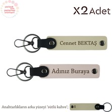 Miaju Sevgiliye Mezuniyet Sürprizi, Isim & Soyisim Yazılı 2’li Anahtarlık Seti, Pudra-S Kahve-Sütlü Kahve