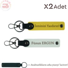 Miaju Patrona Doğum Günü Hediyesi, Isimli & Soyisimli 2’li Anahtarlık Hediye Takımı, Sarı-Beyaz-Lacivert