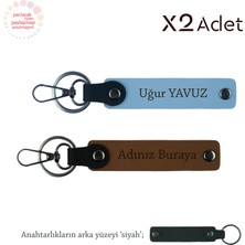 Miaju Patrona Şık Hediye, Isimli 2’li Anahtarlık Seti, Açık Kahve-Gök Mavi-Siyah