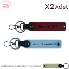 Miaju Kurumsal Yılbaşı Hediyesi,kişisel Isimli 2’li Anahtarlık Takımı, Gök Mavi-Bordo-Sütlü Kahve
