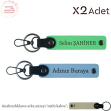 Miaju Çiftlere Anlamlı Hediye, Isimli 2’li Anahtarlık Hediye Takımı, Gök Mavi-Fıstık Yeşil-Sütlü Kahve