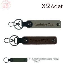 Miaju Yeni Evlilere Anlamlı Hediye, Isim Yazılı 2’li Anahtarlık Takımı, Kül Gri-Koyu Kahve-Yeşil