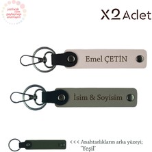 Miaju Kuzene Doğum Günü Sürprizi, Isim & Soyisim Kişiselleştirilmiş 2’li Anahtarlık, Kül Gri-Pudra-Yeşil