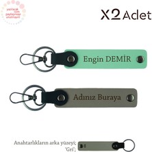 Miaju Yılbaşı Için Anlamlı Jest, Isimli & Soyisimli 2’li Anahtarlık Seti, Kül Gri-Yeşil-Gri