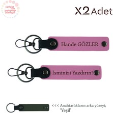 Miaju Yılbaşı Için Zarif Hediye, Isim & Soyisim Kişiselleştirilmiş 2’li Anahtarlık, Pembe-Yeşil