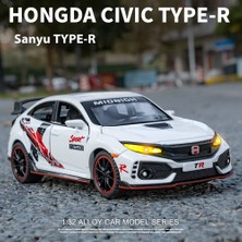 1/32 Honda Civic Type-R Süper Modifiye Spor Araba Alaşım Metal Pres Döküm Model Araba Kapalı Yüksek Simülasyon Süs Ses ve Işık Hediye (Yurt Dışından)