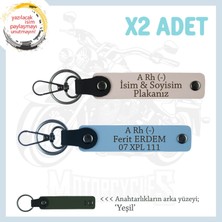 Miaju Motorcu Tarzına Özel Isim Plaka ve A Rh (-) Kan Grubu Yazılı Hediyelik X2 Anahtarlık, Pudra-Mavi-Ysl