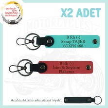 Miaju Motorcu Dostlara Hediye, Isim Plaka B Rh (-) Kan Grubu Yazılı X2 Anahtarlık, Nar Çiçeği-Turkuaz-Syh